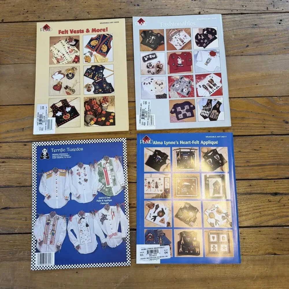 Vintage Plaid Wearable Art Pattern Lot Felt Vests Applique Alma Lynne 4pc